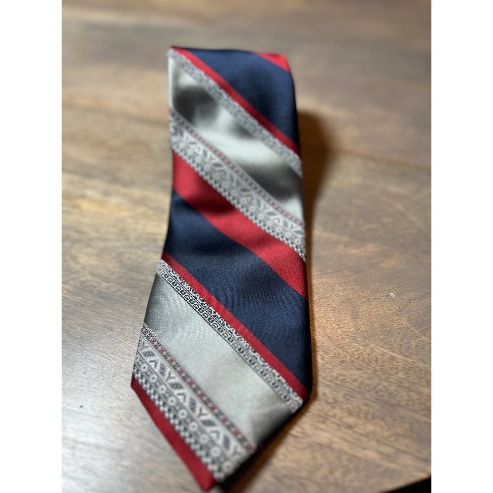 Damon Mens Necktie Diagonal Stripe Geometric‎ Red Navy Blue Silver OS